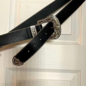 Elegant Black Belt with Silver Accents